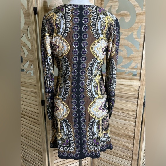 Hale Bob Women's Long Sleeve Straight Dress Knee Length Lined Colorful Paisley M - Picture 3 of 5